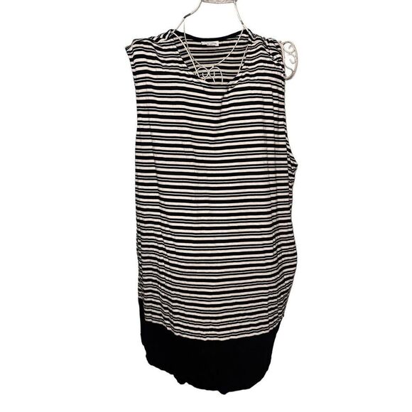 Nice J. JILL Black & White Striped Sleeveless Tunic Gathered Back Knit Top Plus - Picture 1 of 7